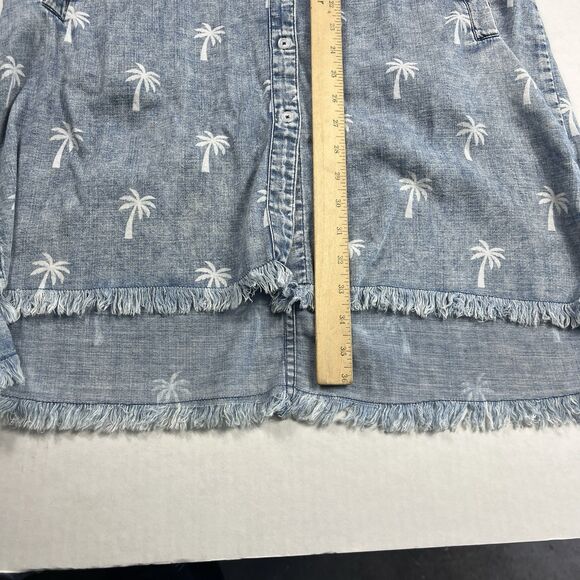 Billy T Palm Tree Print Chambray Button Shirt Dress M Short Sleeve Casual Resort - Picture 5 of 9